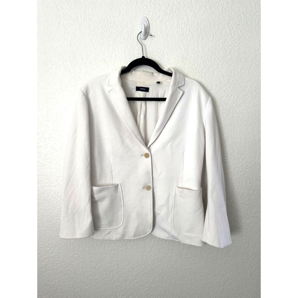 Theory White Cotton Blend Structured Blazer Jacket Size Two Buttons 14
